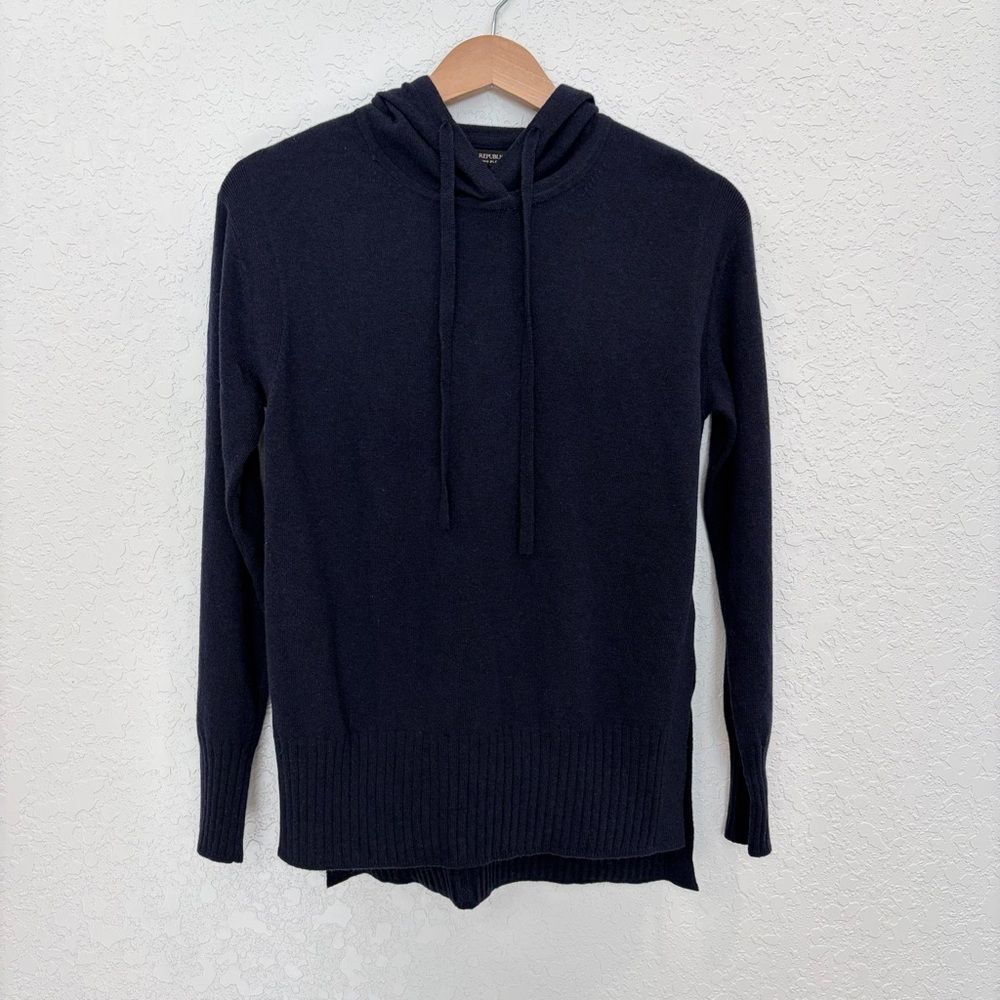Banana Republic Navy Blue Merino Wool Blend Hooded Sweater Size XS